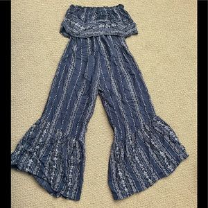 Japna blue strapless Women jumpsuits size xs flare wide leg